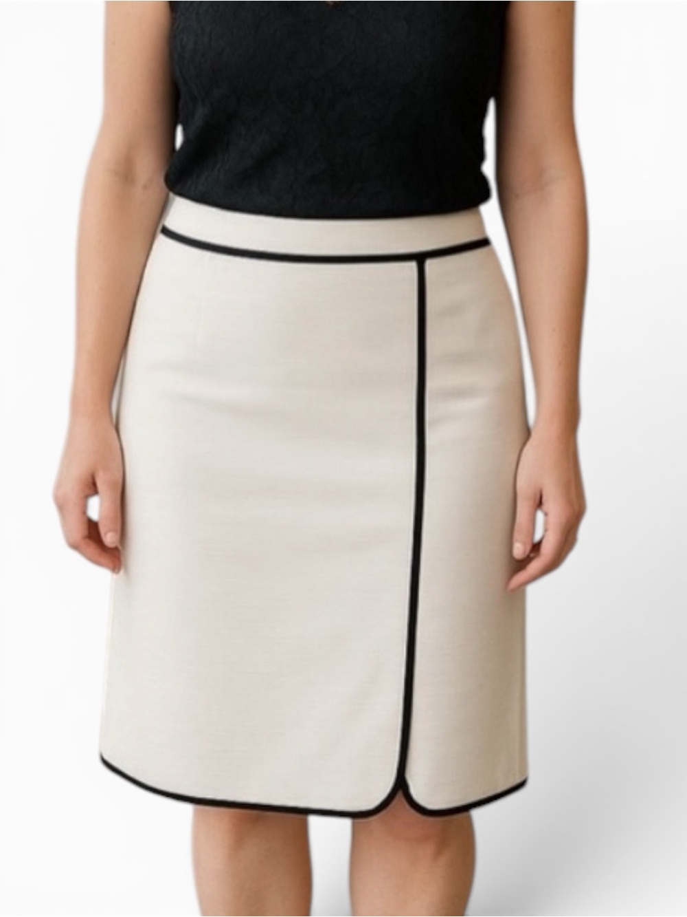 Ann Taylor Factory Textured Contrast Trim Faux Wrap-Front Pencil Skirt Size 10